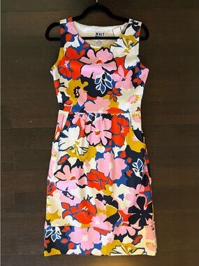 Anthropologie WHIT TWO Floral Sleeveless Midi Dress in Pink, Red, Navy & Mustard